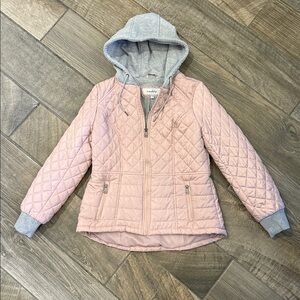 Sebby Pink Quilted Puffer Jacker w/ Gray Hood Size Large